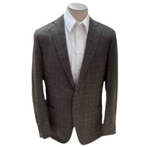 Ermenegildo Zegna Green Windowpane Plaid Wool Cashmere Blazer 42L